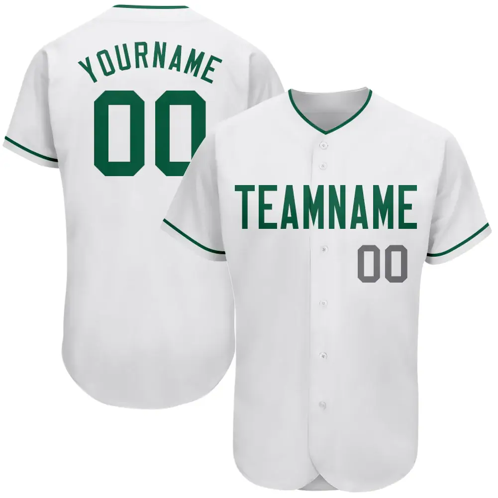 Custom White Baseball Jersey with Kelly Green-Gray