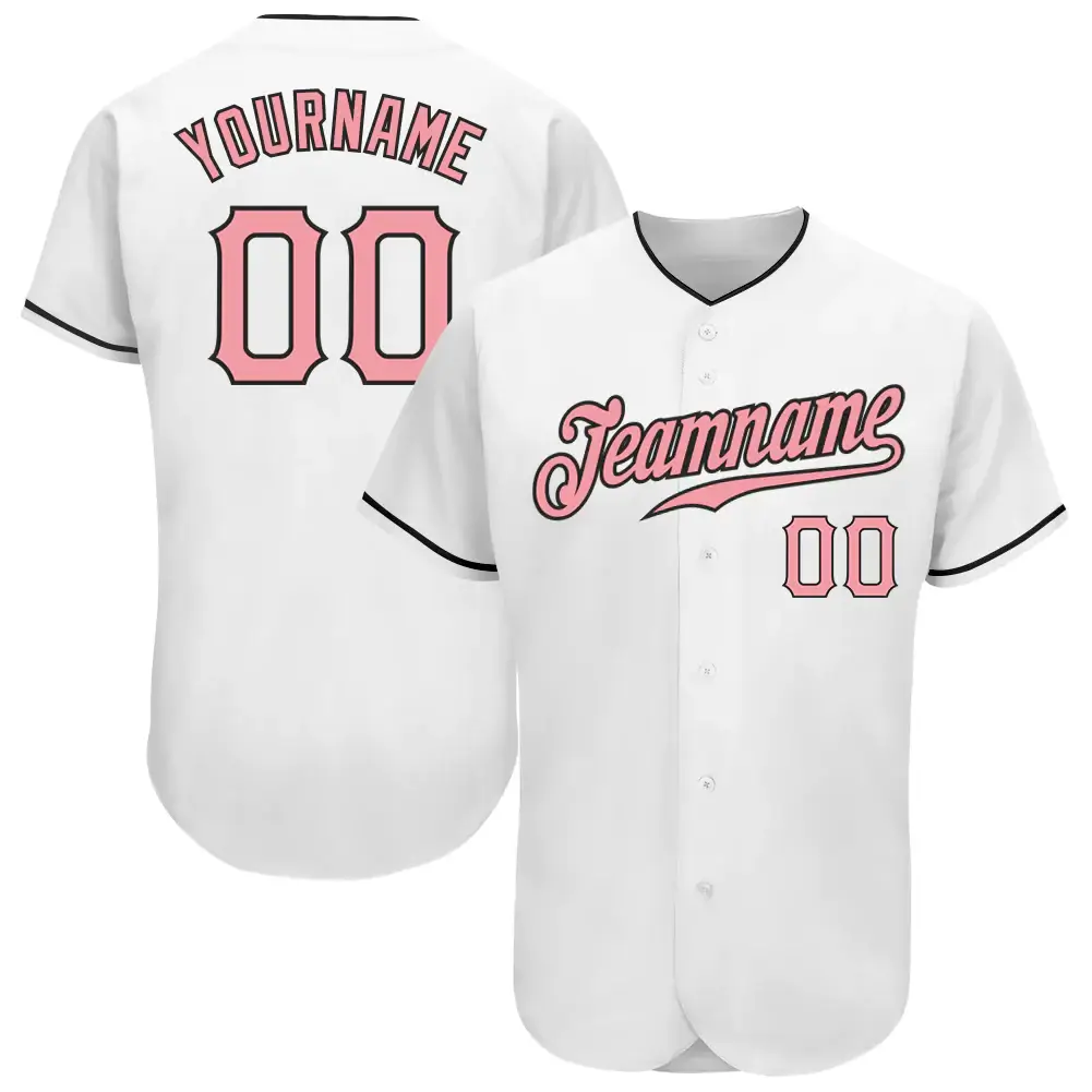 Custom White Baseball Jersey with Medium Pink-Black