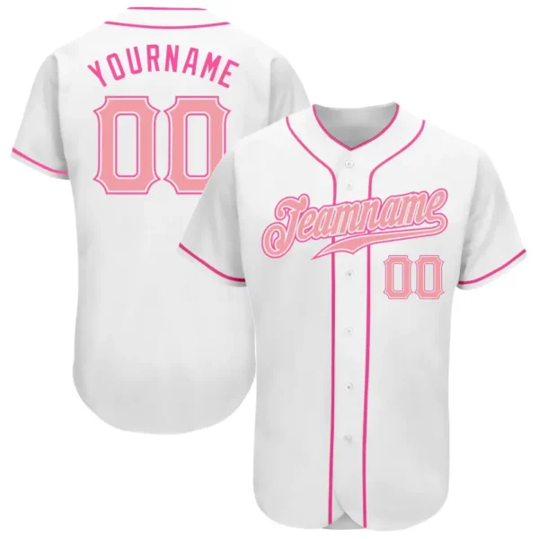 Custom White Baseball Jersey with Medium Pink-Pink