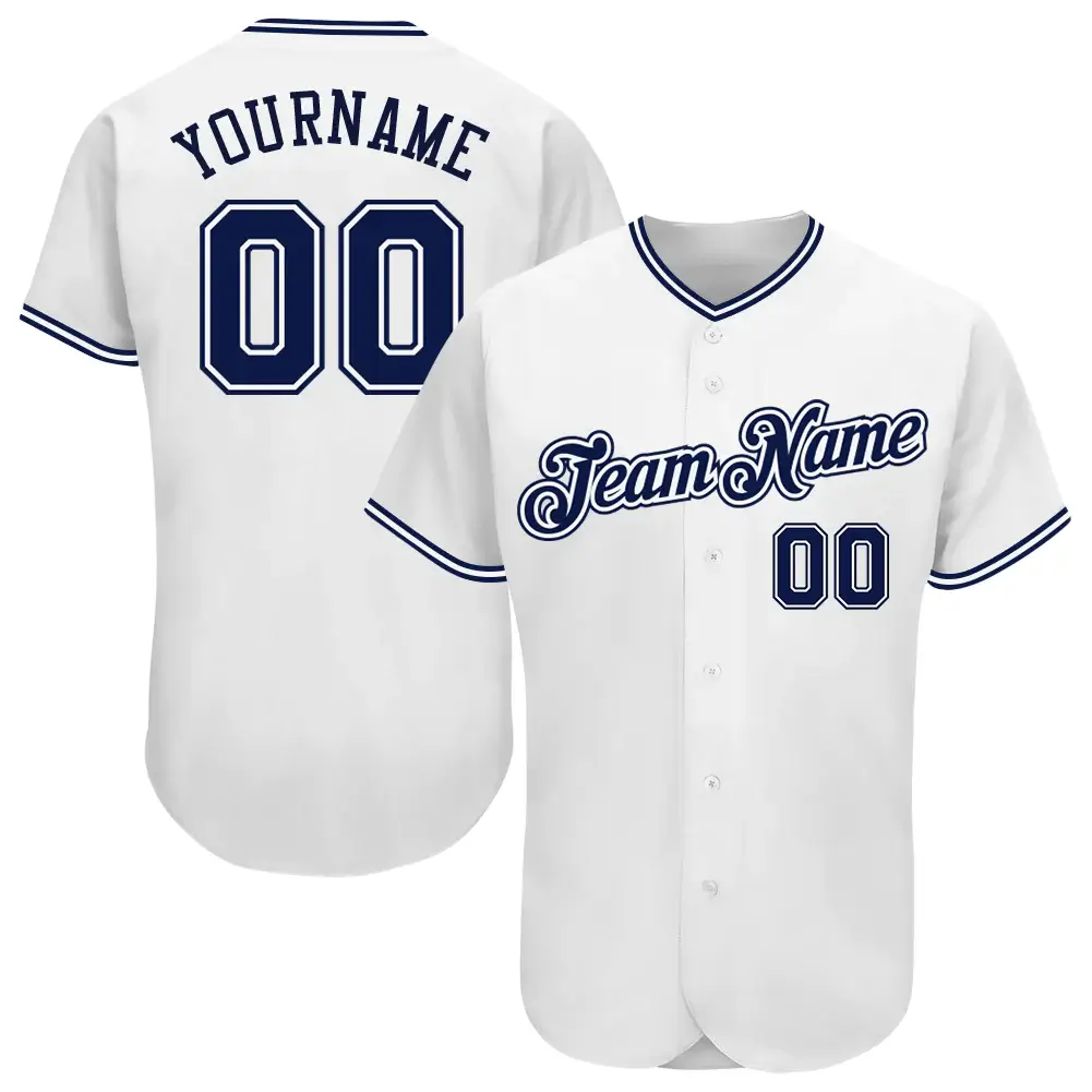 Custom White Baseball Jersey with Navy