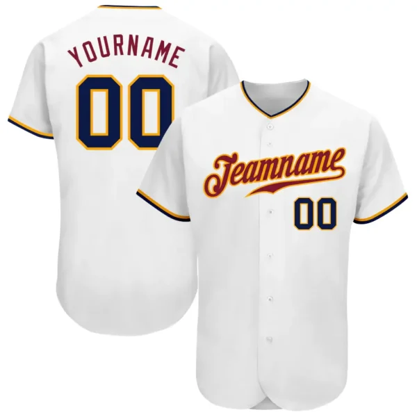 Custom White Baseball Jersey with Navy-Gold