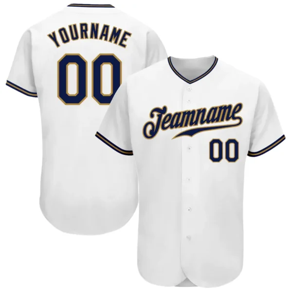 Custom White Baseball Jersey with Navy-Old Gold