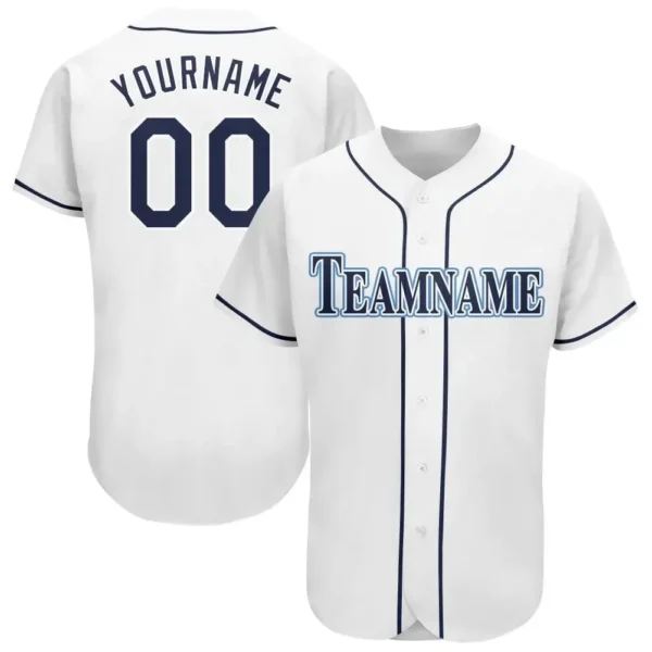 Custom White Baseball Jersey with Navy-Powder Blue