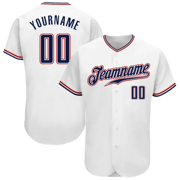 Custom White Baseball Jersey with Navy-Red