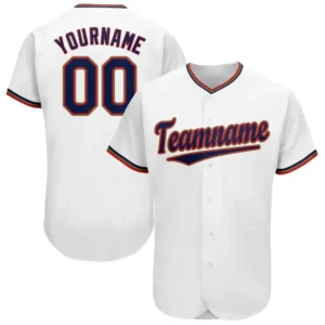 Custom White Baseball Jersey with Navy-Red