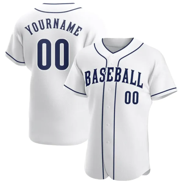 Custom White Baseball Jersey with Navy-White