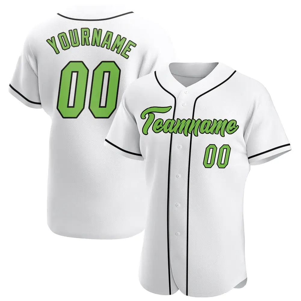 Custom White Baseball Jersey with Neon Green-Black