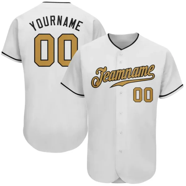 Custom White Baseball Jersey with Old Gold-Black