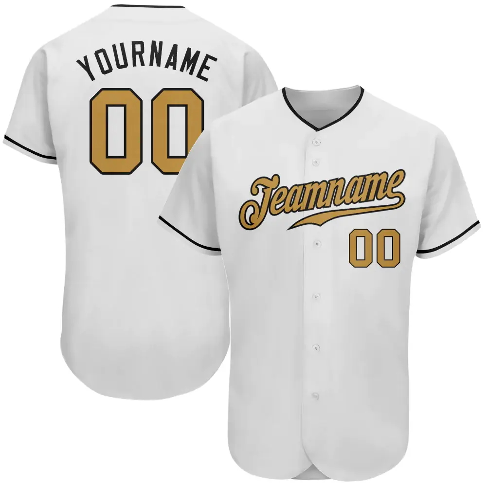 Custom White Baseball Jersey with Old Gold-Black