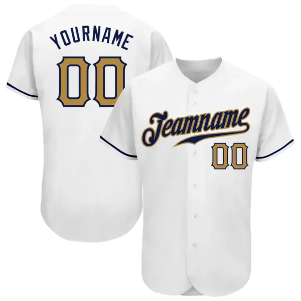 Custom White Baseball Jersey with Old Gold-Navy