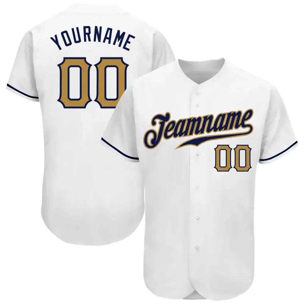 Custom White Baseball Jersey with Old Gold-Navy