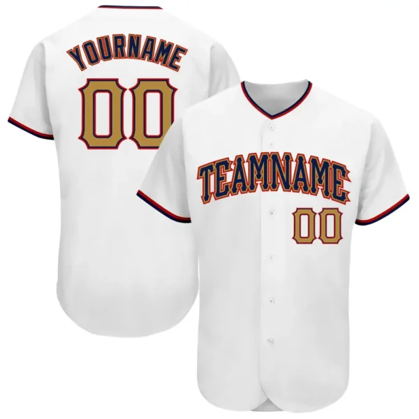 Custom White Baseball Jersey with Old Gold-Navy