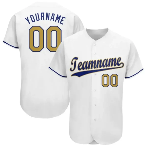 Custom White Baseball Jersey with Old Gold-Royal