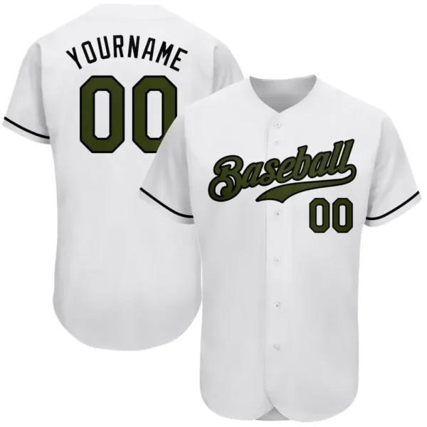Custom White Baseball Jersey with Olive-Black