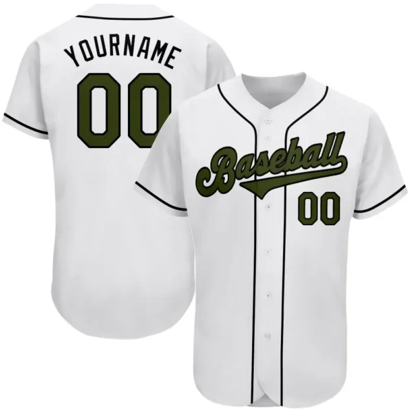 Custom White Baseball Jersey with Olive-Black