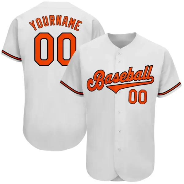 Custom White Baseball Jersey with Orange-Black