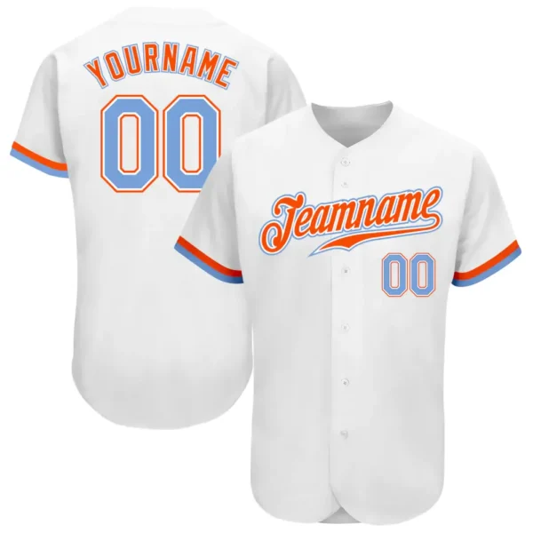 Custom White Baseball Jersey with Powder Blue-Orange