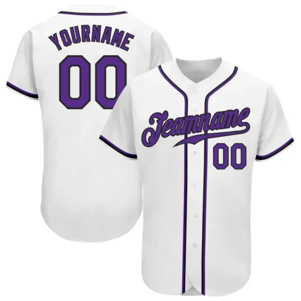 Custom White Baseball Jersey with Purple-Black