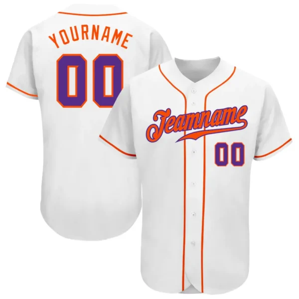 Custom White Baseball Jersey with Purple-Orange