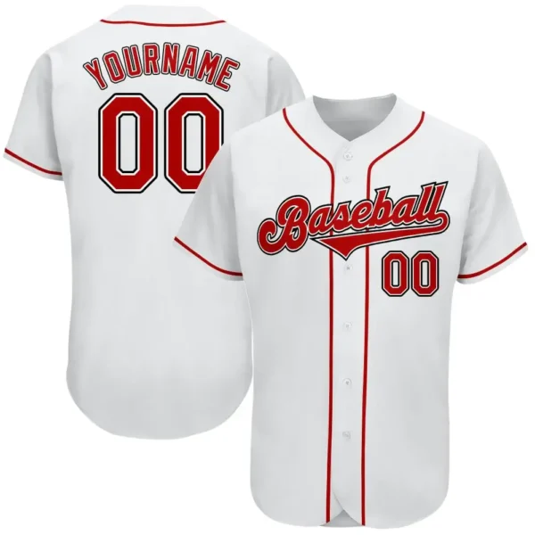 Custom White Baseball Jersey with Red-Black