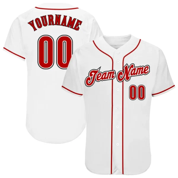 Custom White Baseball Jersey with Red-Black