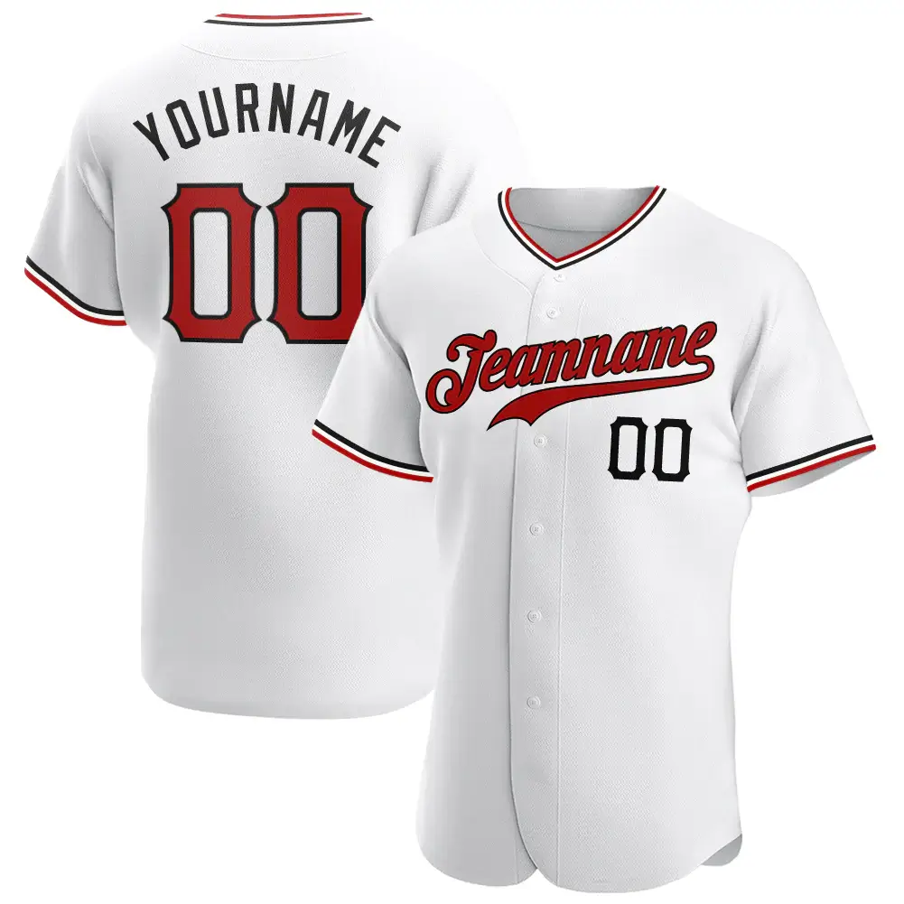 Custom White Baseball Jersey with Red-Black