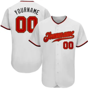 Custom White Baseball Jersey with Red-Black