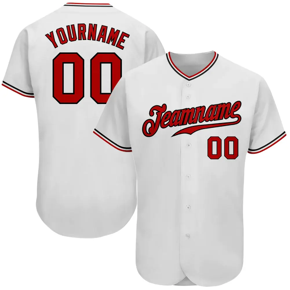 Custom White Baseball Jersey with Red-Black