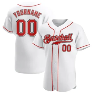 Custom White Baseball Jersey with Red-Black