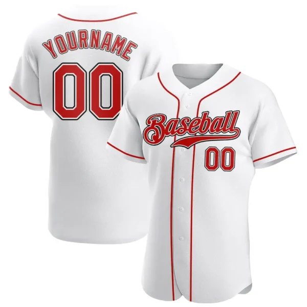 Custom White Baseball Jersey with Red-Black