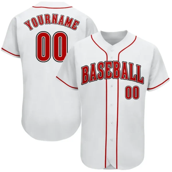 Custom White Baseball Jersey with Red-Black
