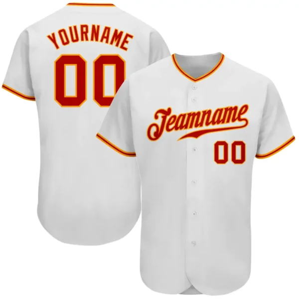 Custom White Baseball Jersey with Red-Gold