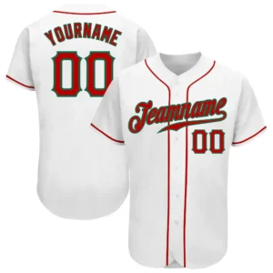 Custom White Baseball Jersey with Red-Kelly Green