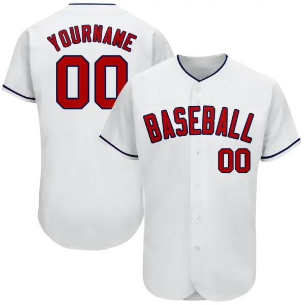 Custom White Baseball Jersey with Red-Navy