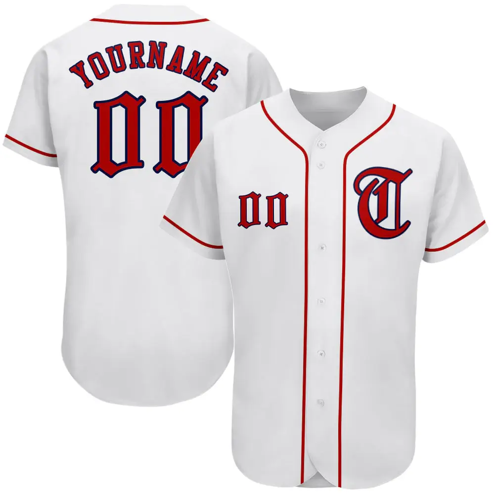 Custom White Baseball Jersey with Red-Navy