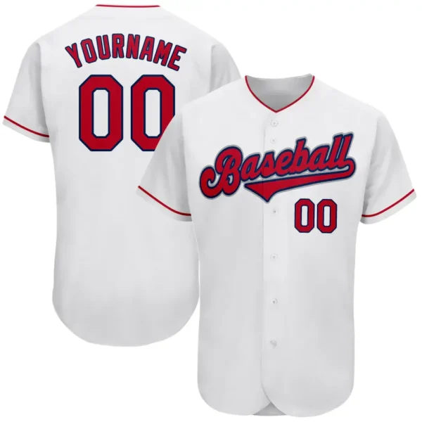 Custom White Baseball Jersey with Red-Navy