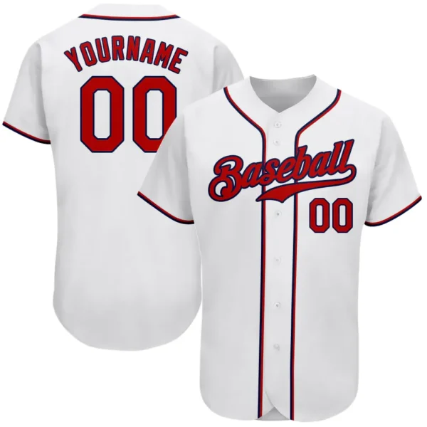 Custom White Baseball Jersey with Red-Navy