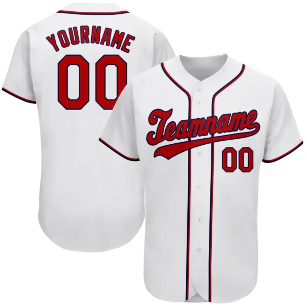 Custom White Baseball Jersey with Red-Navy