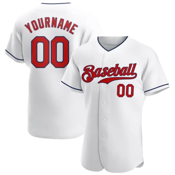Custom White Baseball Jersey with Red-Navy