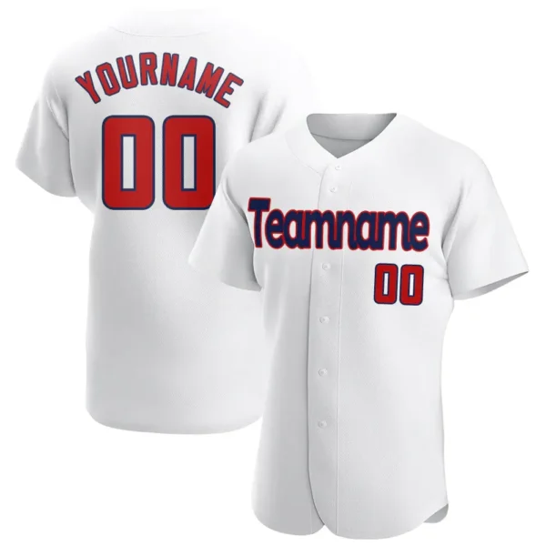 Custom White Baseball Jersey with Red-Navy