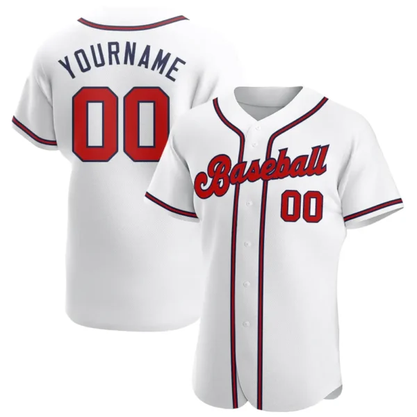 Custom White Baseball Jersey with Red-Navy