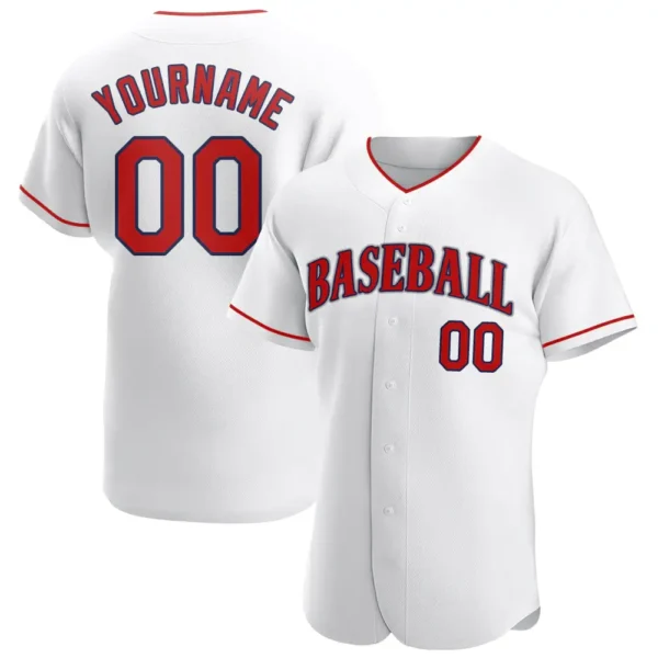 Custom White Baseball Jersey with Red-Navy