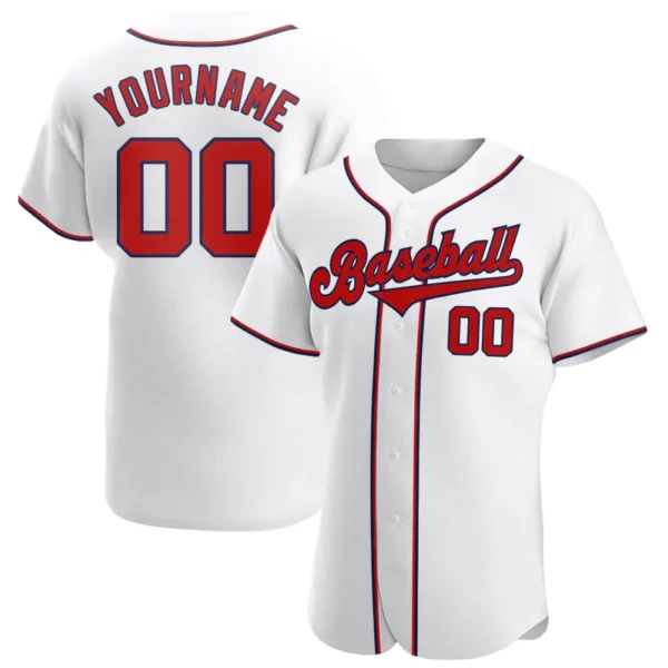 Custom White Baseball Jersey with Red-Navy