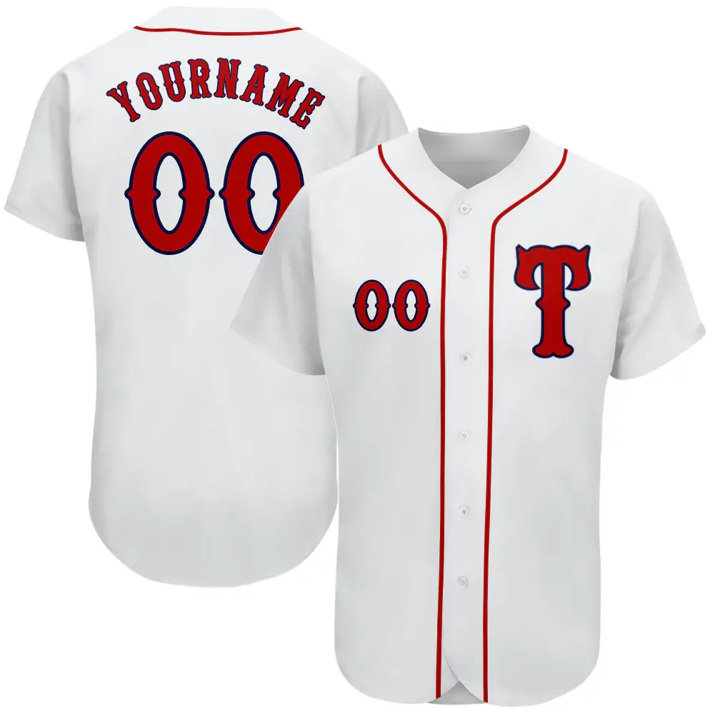 Custom White Baseball Jersey with Red-Navy