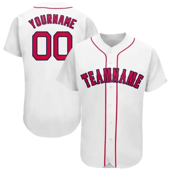 Custom White Baseball Jersey with Red-Navy