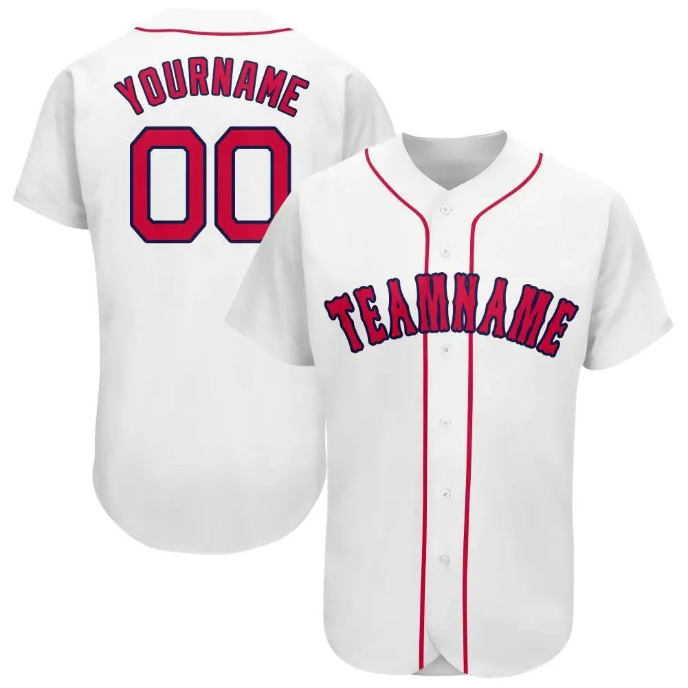 Custom White Baseball Jersey with Red-Navy