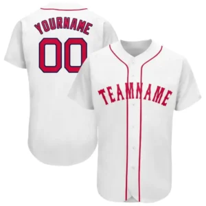 Custom White Baseball Jersey with Red-Navy