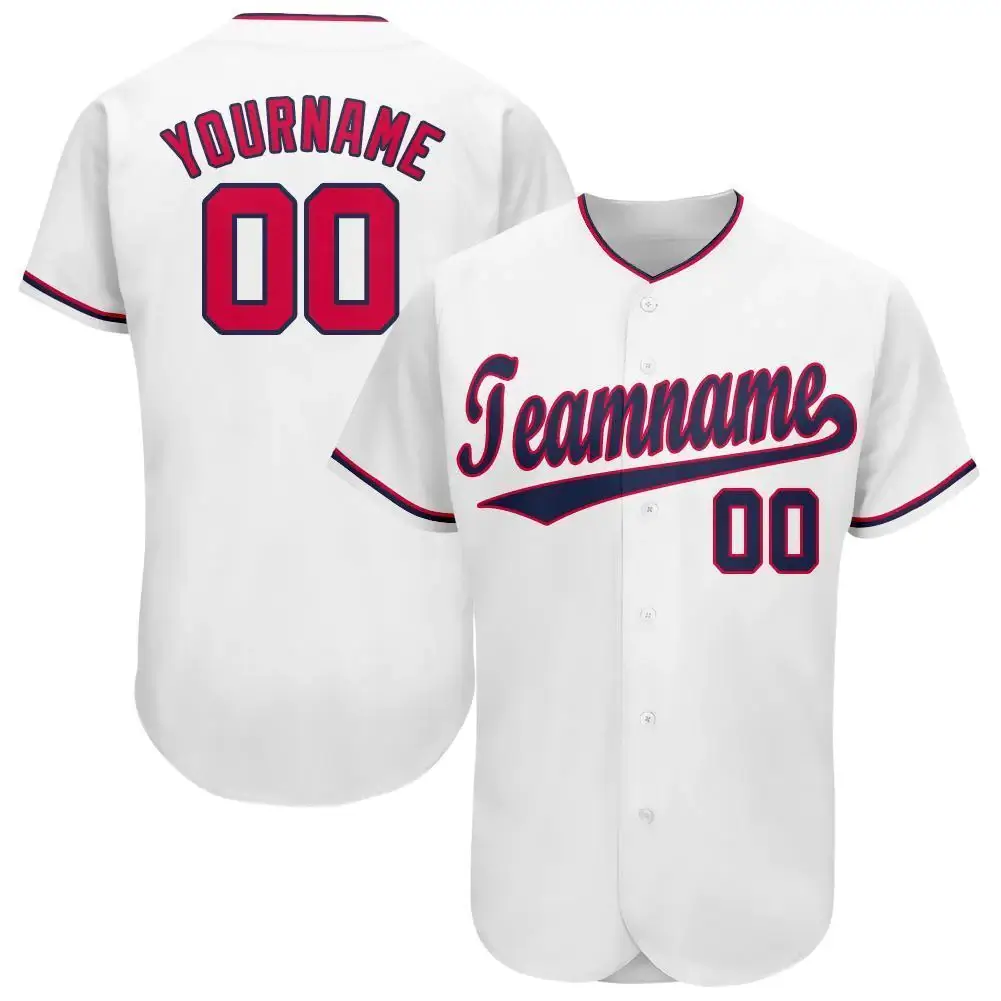 Custom White Baseball Jersey with Red-Navy
