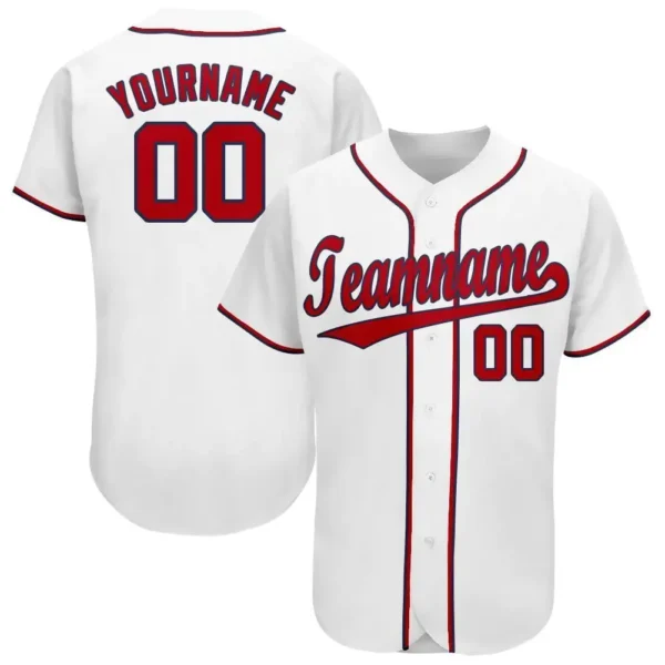 Custom White Baseball Jersey with Red-Navy