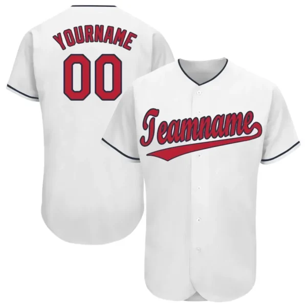 Custom White Baseball Jersey with Red-Navy